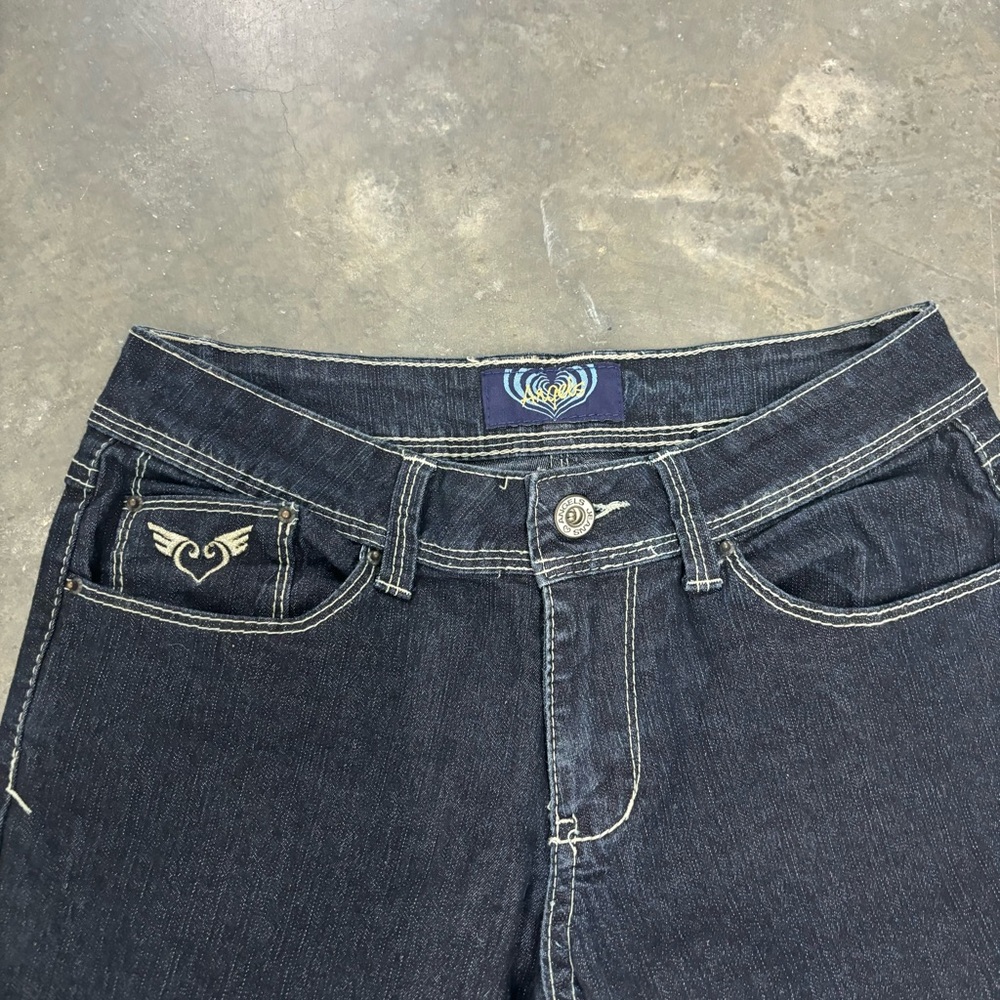 Angels Denim Flared Bootcut Y2K Jeans Dark Blue Womens 5 Mallgoth Preppy - Picture 2 of 6